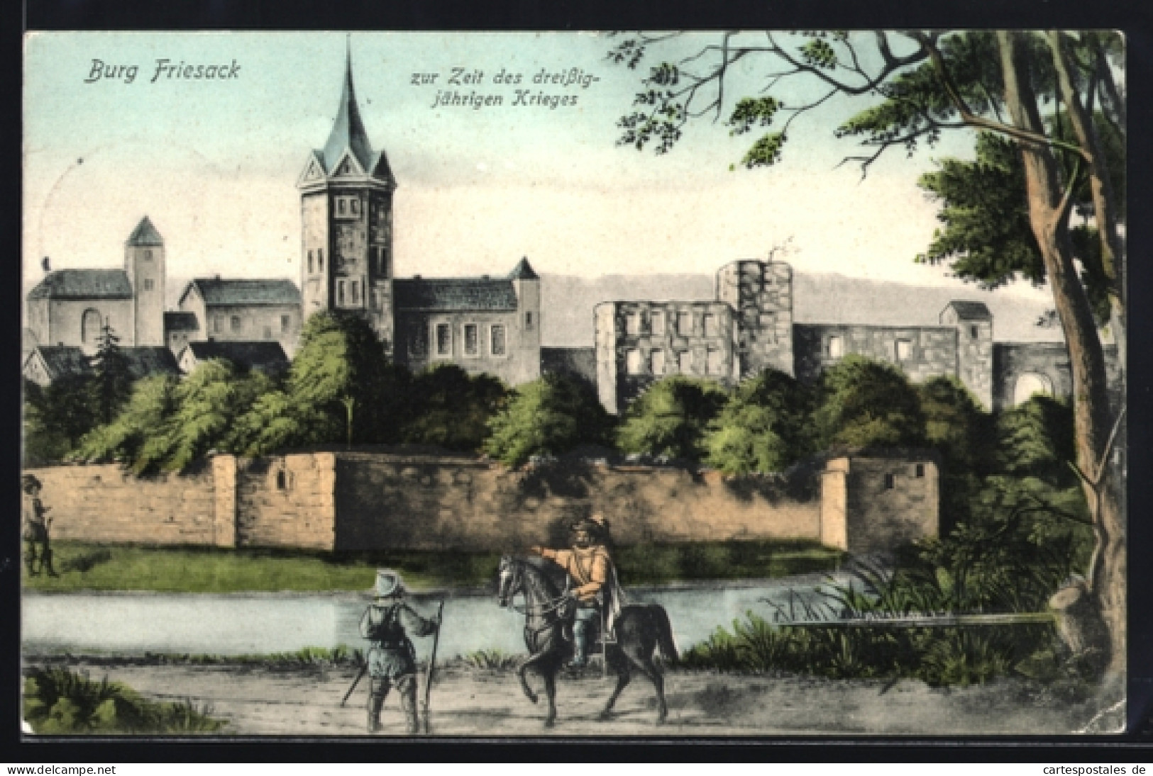 Künstler-AK Friesack, Burg Friesack zur Zeit des dreissigjährigen Krieges