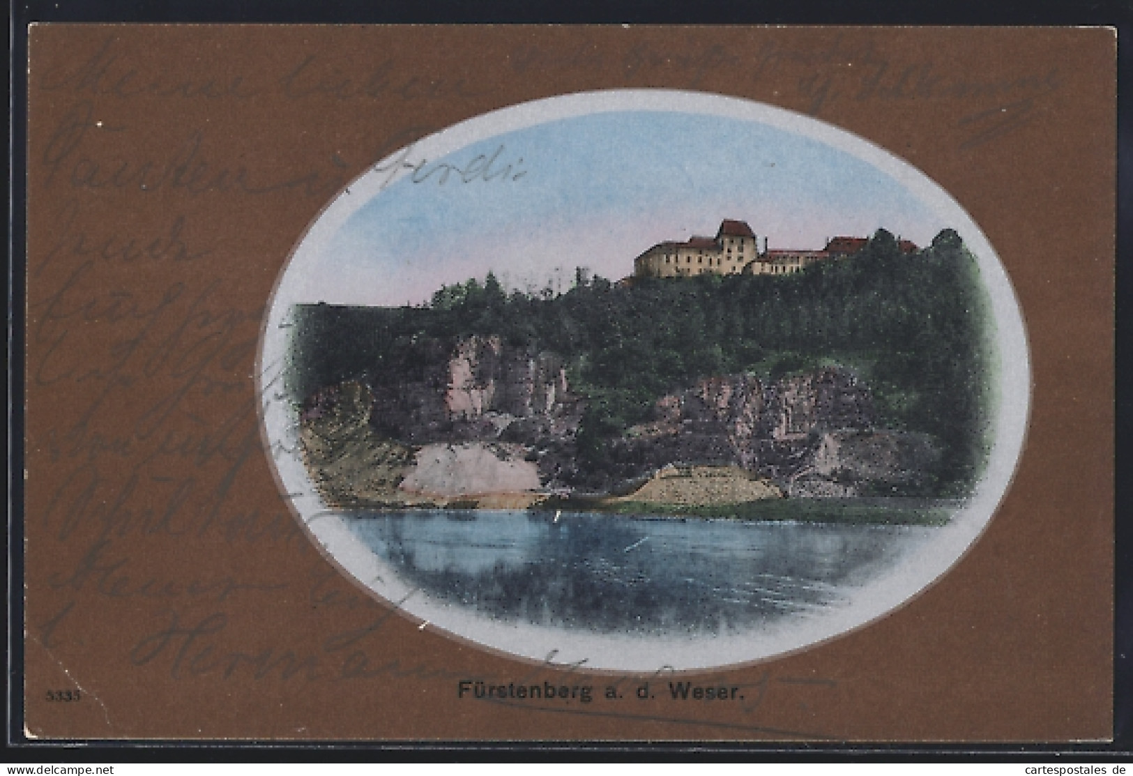 Künstler-AK Fürstenberg a. d. Weser, Ortsansicht vom Wasser aus