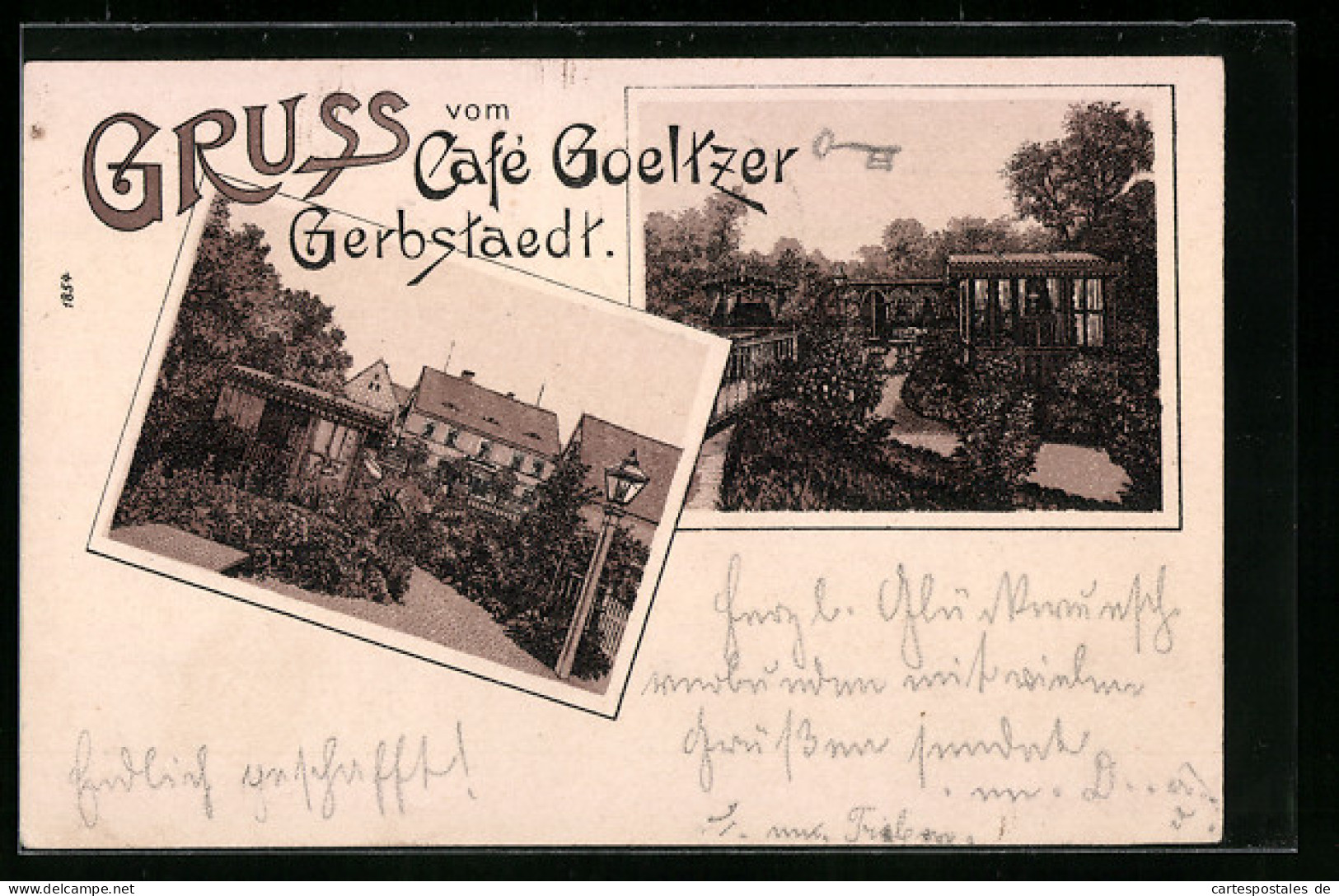 Künstler-AK Gerbstedt, Cafe Goeltzer, Garten
