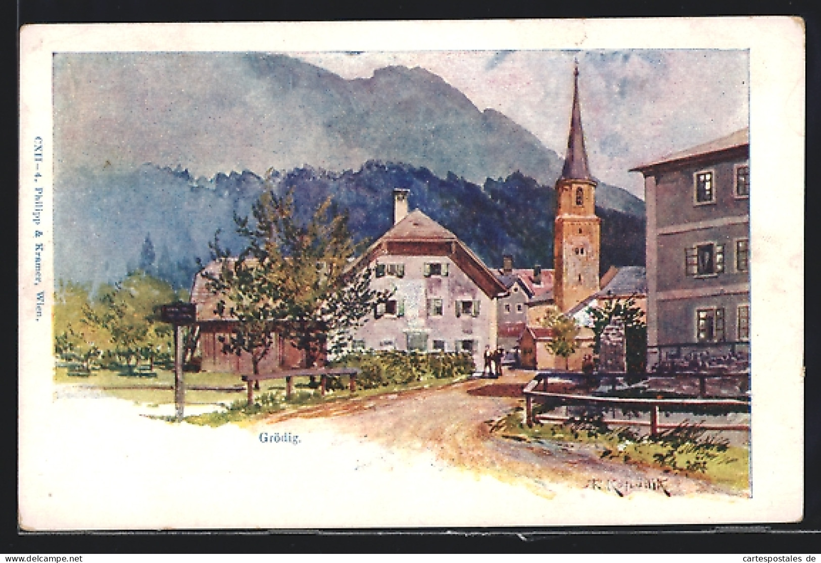 Künstler-AK Grödig, Ortspartie