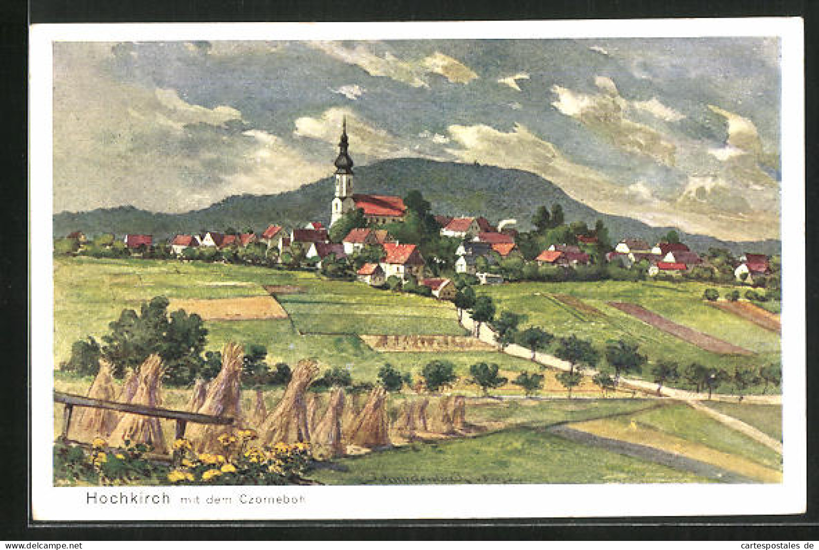 Künstler-AK Hochkirch, Teilansicht mit Czernoboh