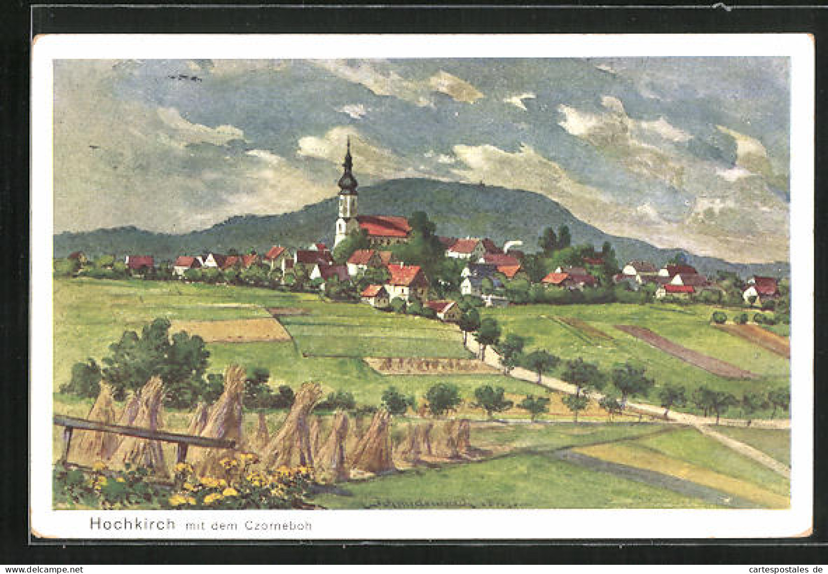 Künstler-AK Hochkirch, Teilansicht mit dem Czorneboh
