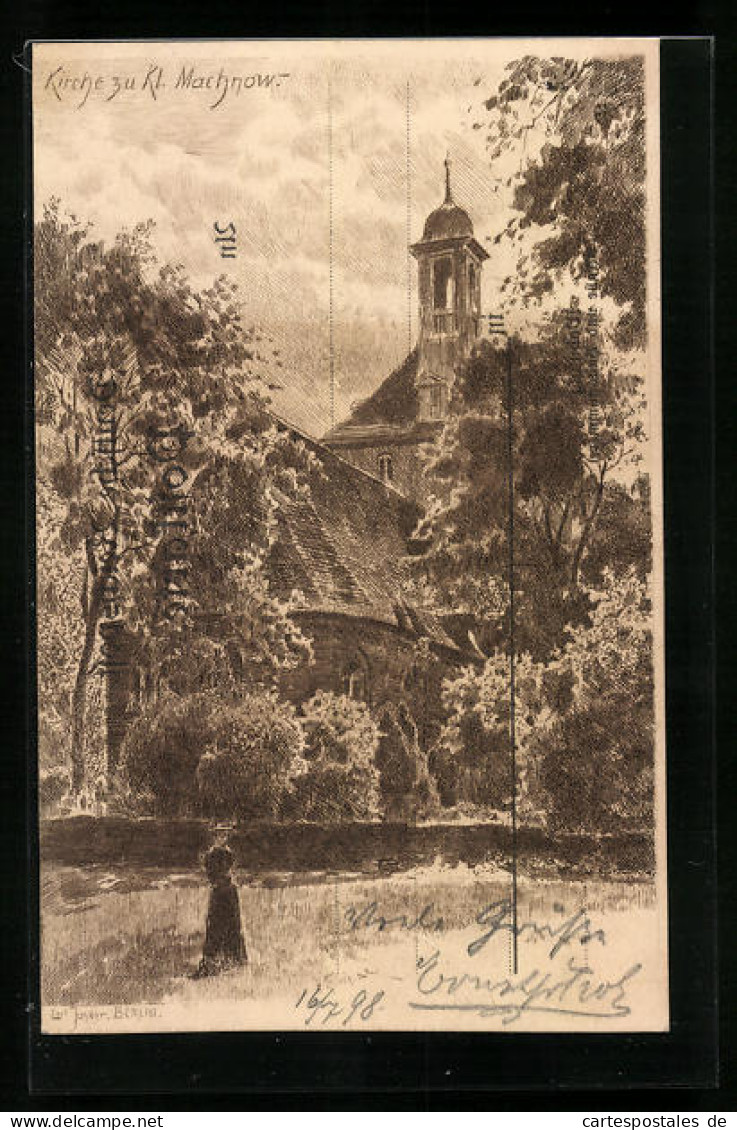 Künstler-AK Klein Machnow, Spaziergang zur Kirche