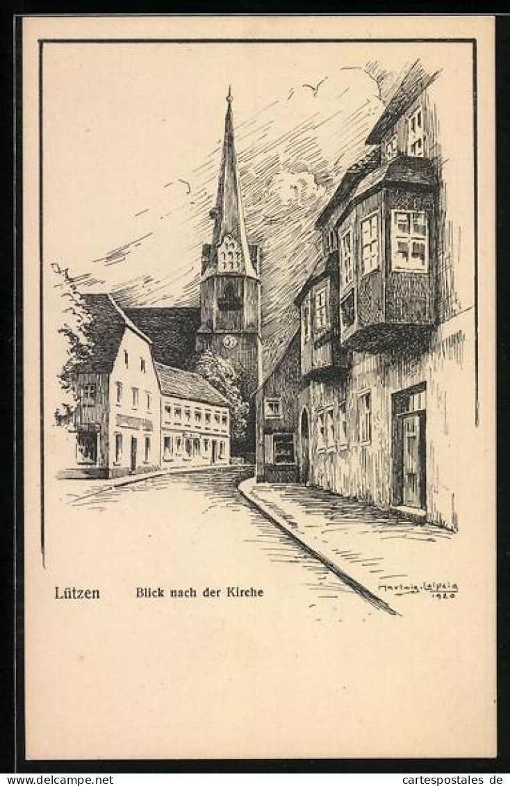 Künstler-AK Lützen, Blick nach der Kirche