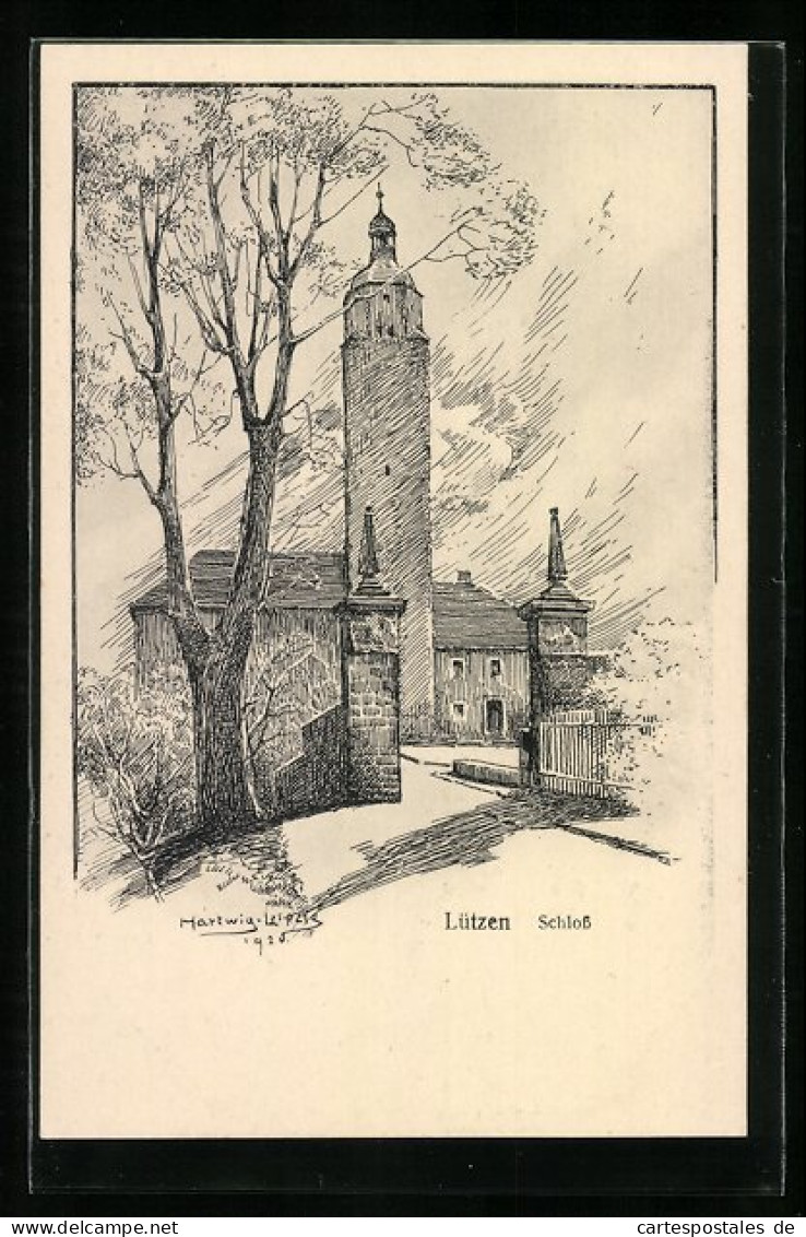 Künstler-AK Lützen, Partie am Schloss