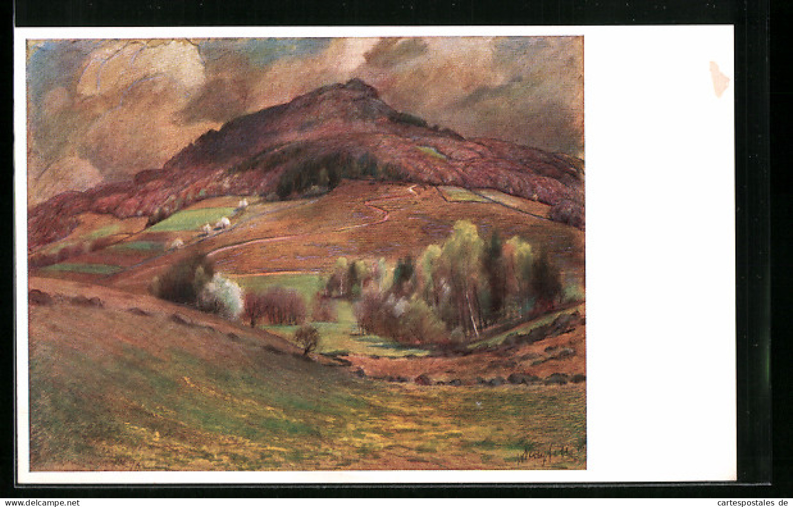 Künstler-AK Milseburg / Rhön, Landschaftspanorama