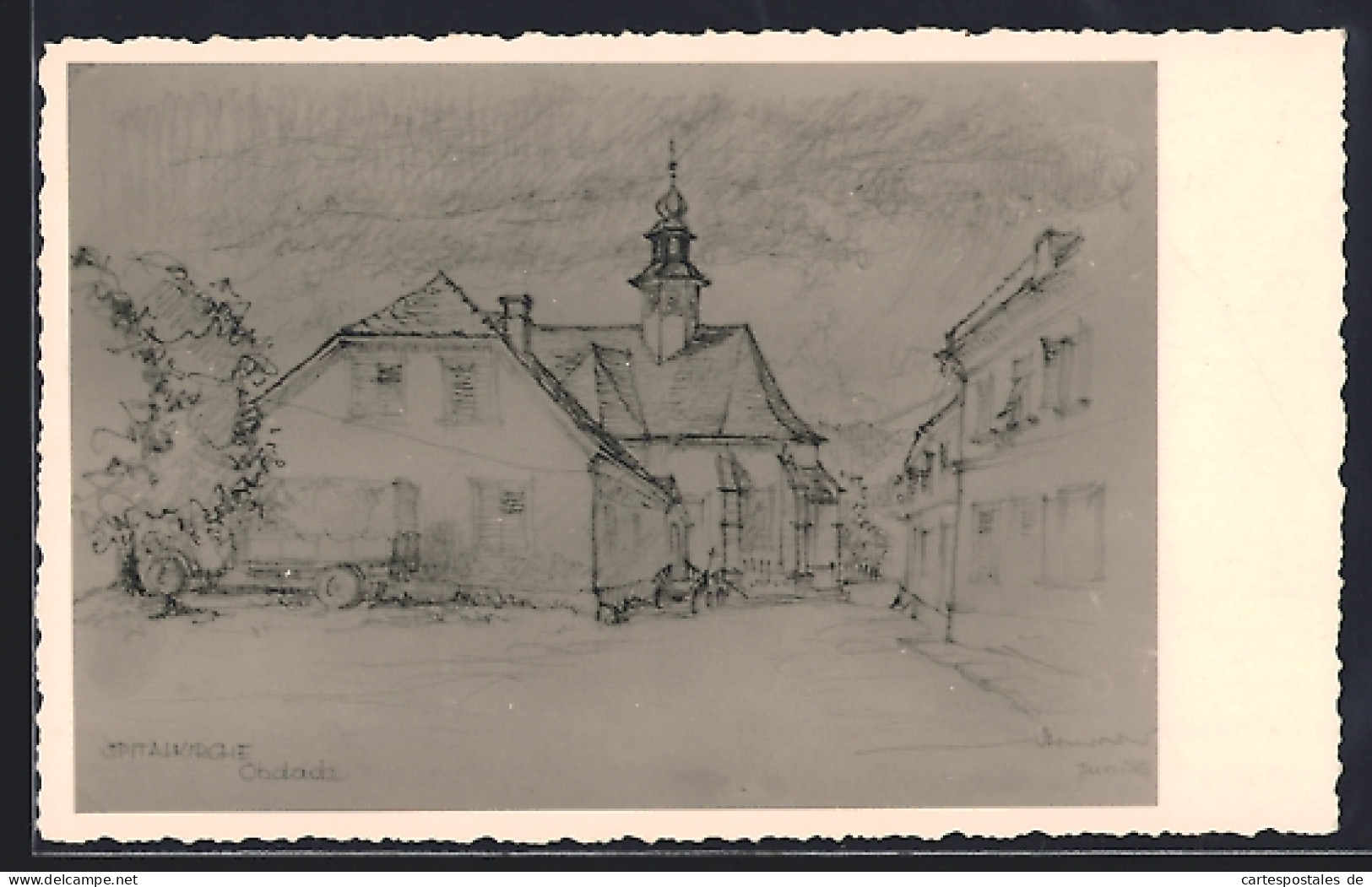 Künstler-AK Obdach, Spital-Kirche