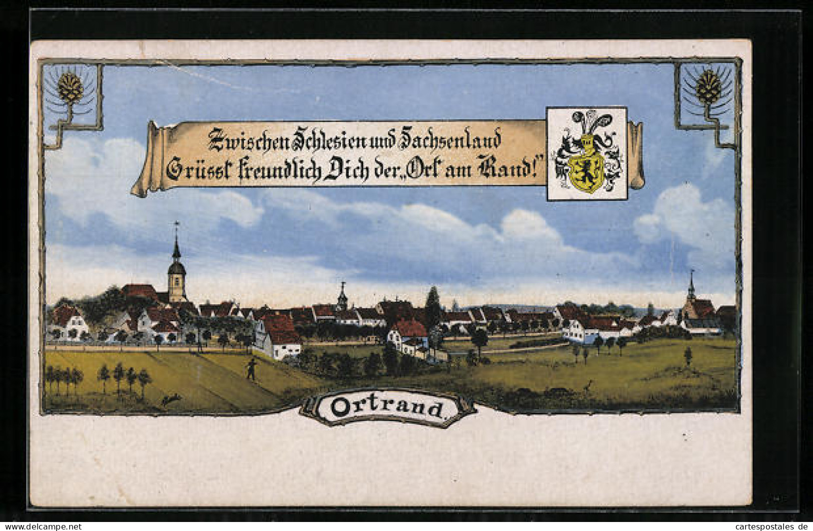 Künstler-AK Ortrand, Teilansicht