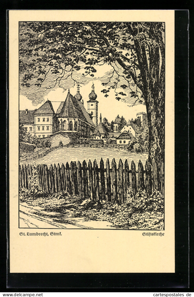 Künstler-AK St. Lambrecht, Die Stiftskirche