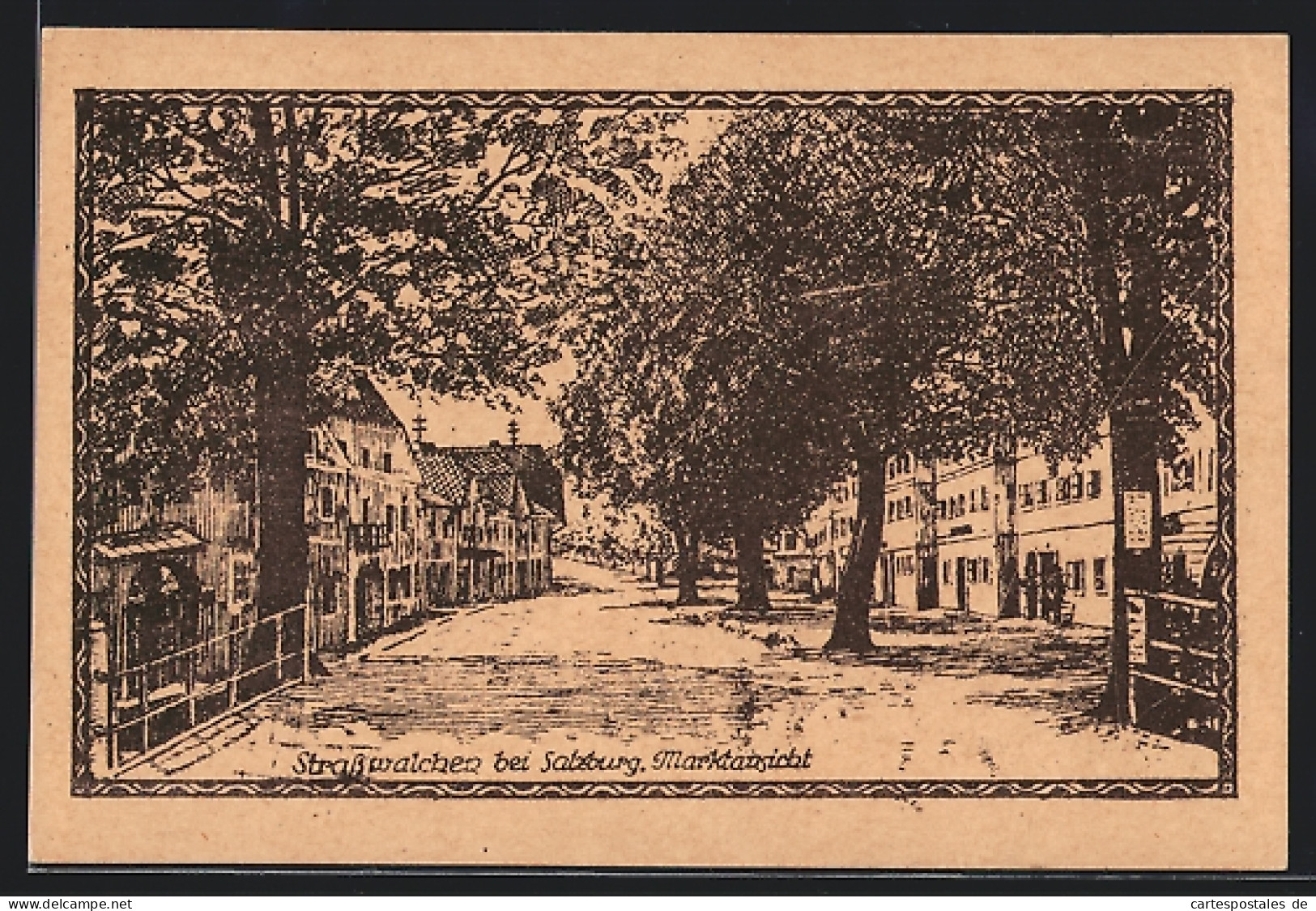 Künstler-AK Strasswalchen bei Salzburg, Strassenpartie am Markt
