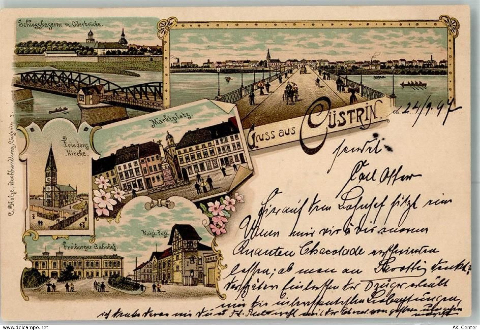 Küstrin Kostrzyn nad Odra 1897 Lithographie Bahnpost Cüstrin Strasgard Z... - 13647642
