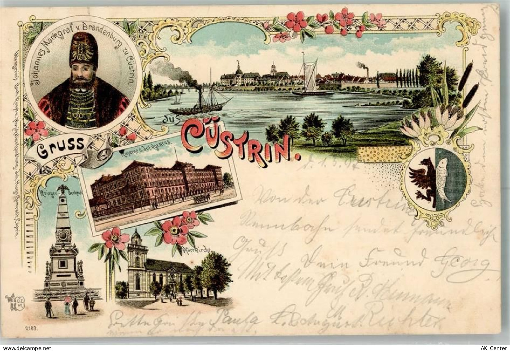 Küstrin Kostrzyn nad Odra 1898 Lithographie Kriegerdenkmal Kaserne d. In... - 13647643