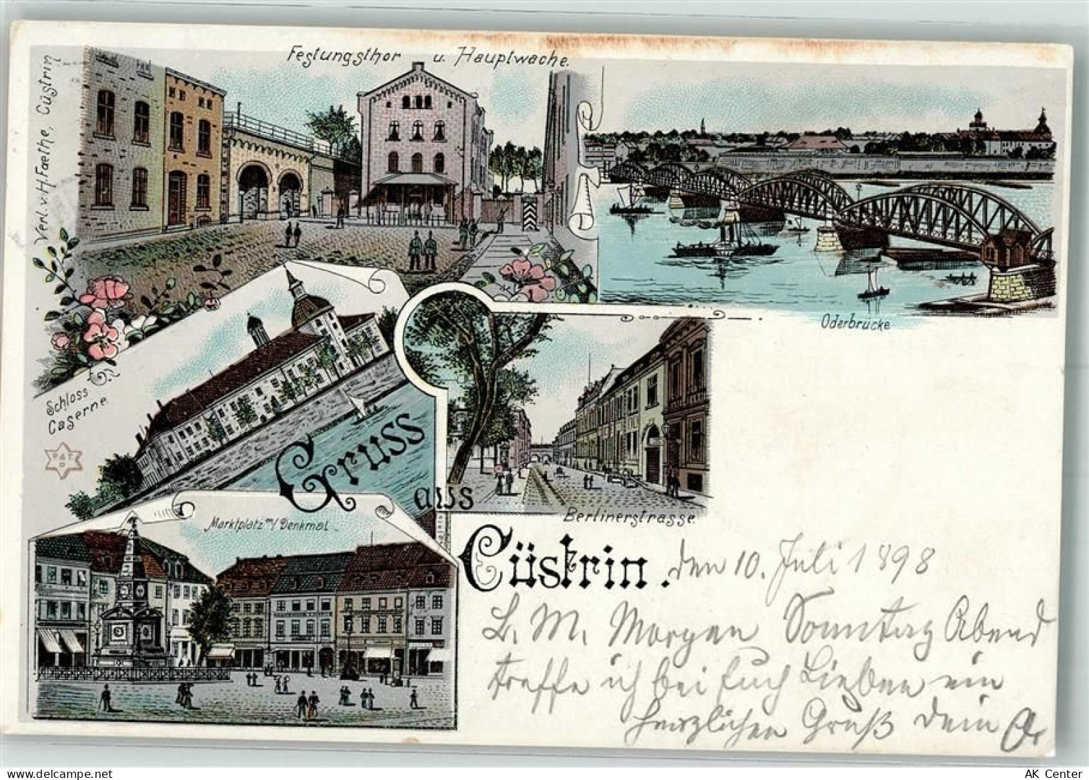 Küstrin Kostrzyn nad Odra 1898 Lithographie Schloss Kaserne Denkmal Mark... - 13657267