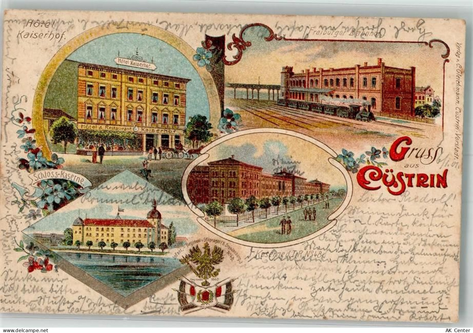 Küstrin Kostrzyn nad Odra 1901 Lithographie Hotel Kaiserhof Schloss- kas... - 13657251
