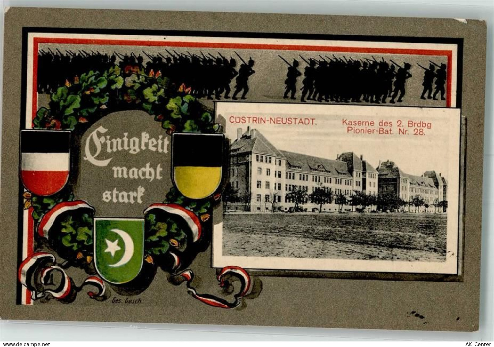 Küstrin Kostrzyn nad Odra 1915 Foto AK Kaserne Wappen Schwarz-Weiß-Rot F... - 13656832