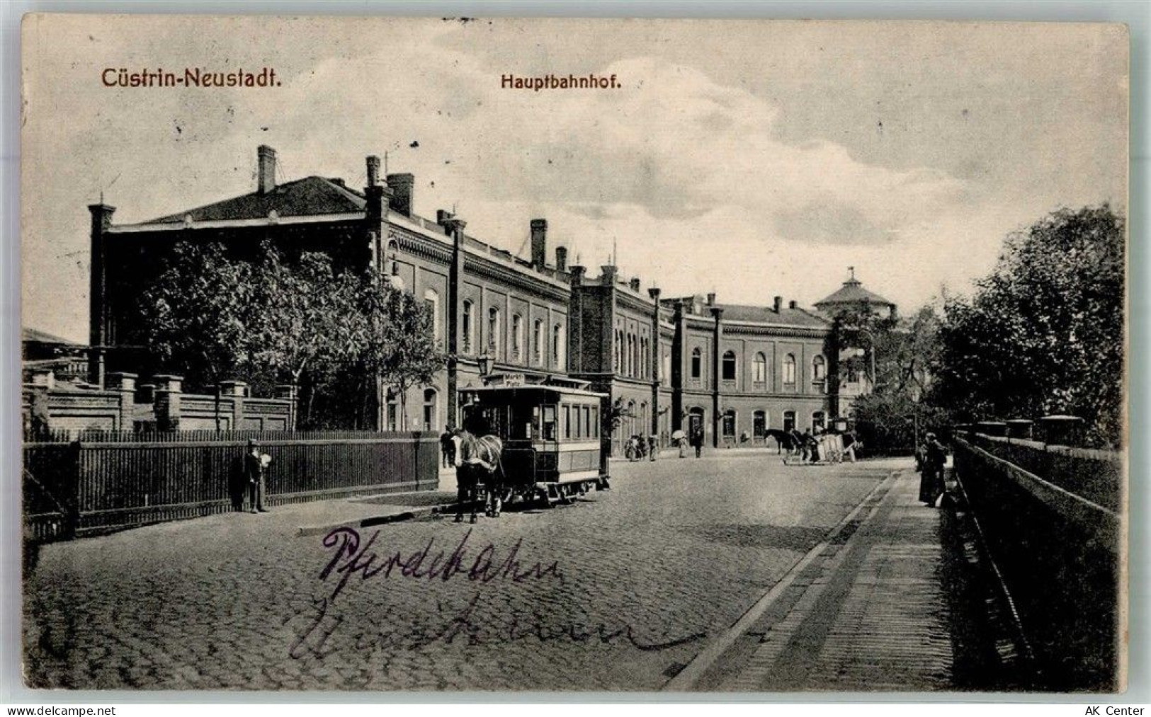 Küstrin Kostrzyn nad Odra 1915 Foto AK Pferdestraßenbahn Hauptbahnhof - 13673697