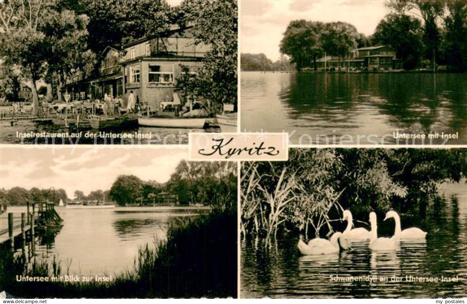 Kyritz Brandenburg Inselrestaurant auf der Untersee Insel Teilansichten Schwaene