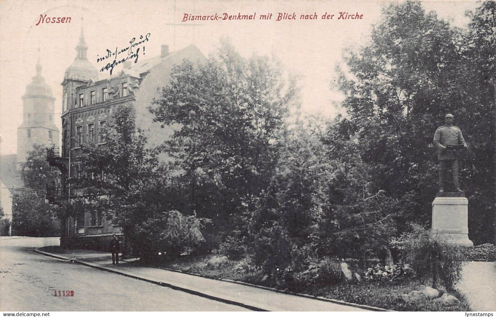 L012 Germany 1927 Nossen Bismark Denkmal Kirche Statue Church vintage postcard