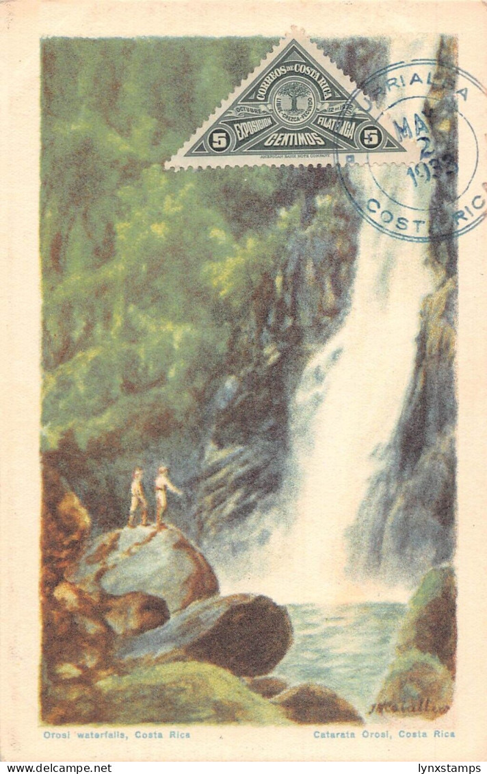 L042 Costa Rica 1933 Orosi waterfalls vintage postcard
