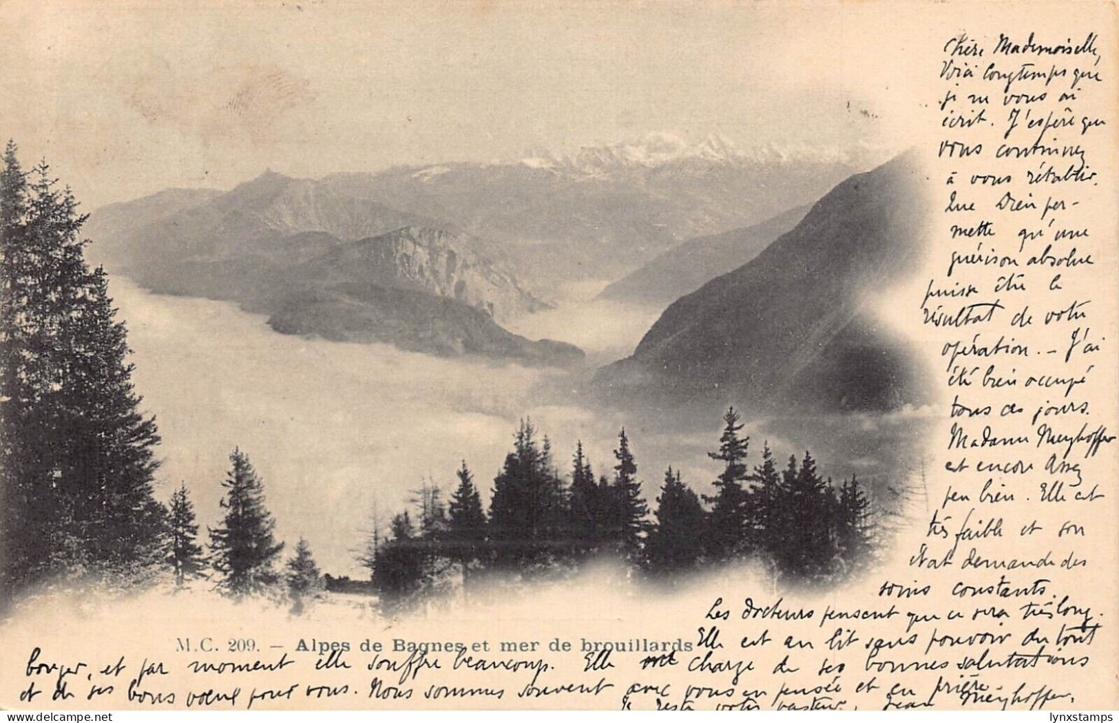 L045 Switzerland 1908 Alpes de Bagnes et mer de brouillards vintage postcard