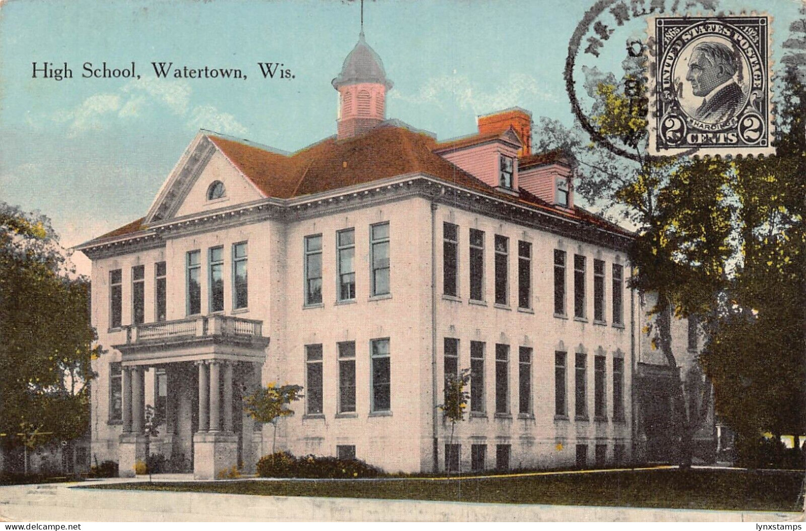 L137 United States 1923 High School Watertown Wisconsin vintage postcard