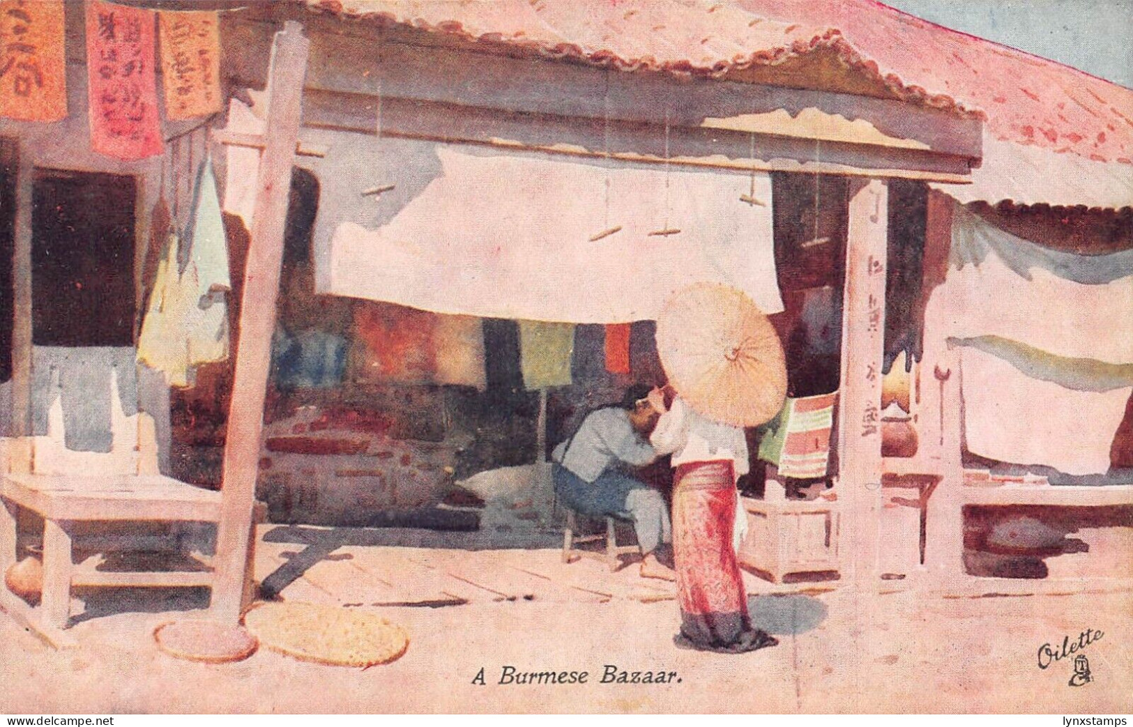 L255 Burma Myanmar A Burmese Bazaar postcard
