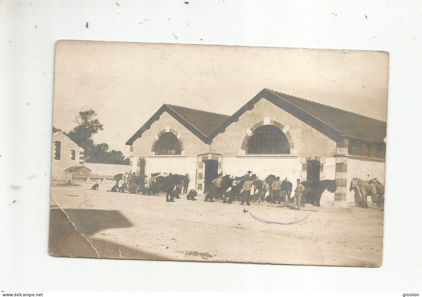 LA ROCHELLE (17) ? OU AUTRES 17 CARTE PHOTO CASERNE AVEC MILITAIRES ET CHEVAUX (PHOTO R BERGEVIN )