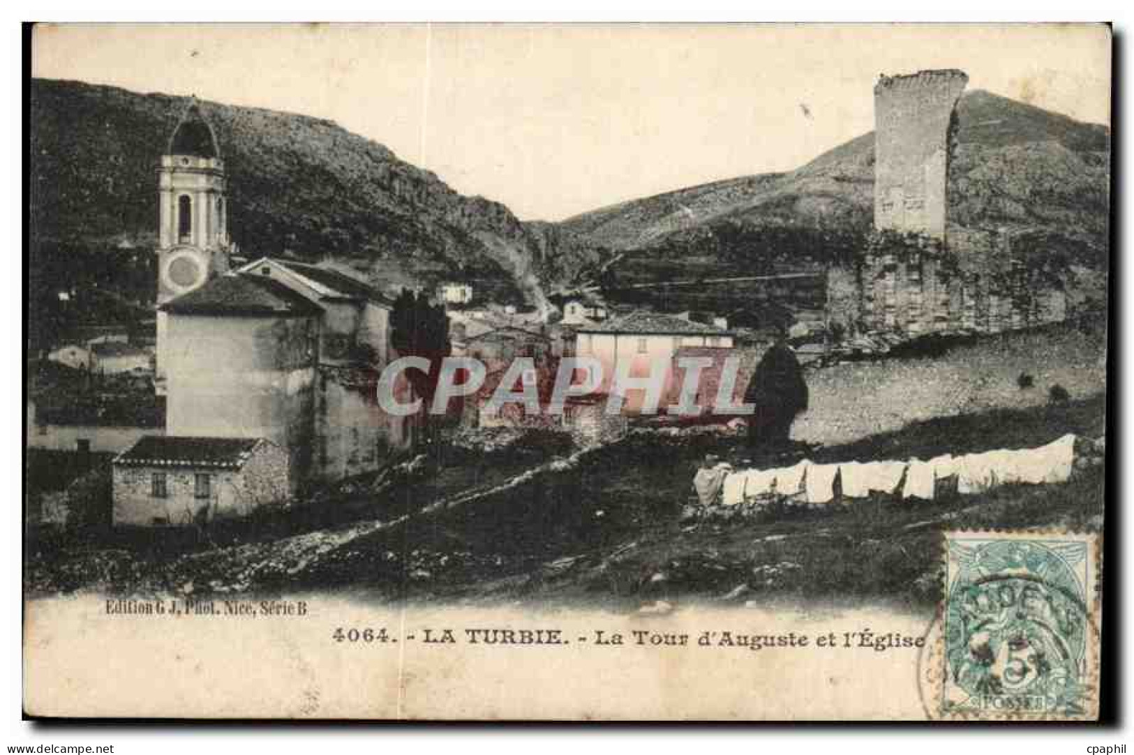 La turbie CPA La tour d'Auguste et l'eglise