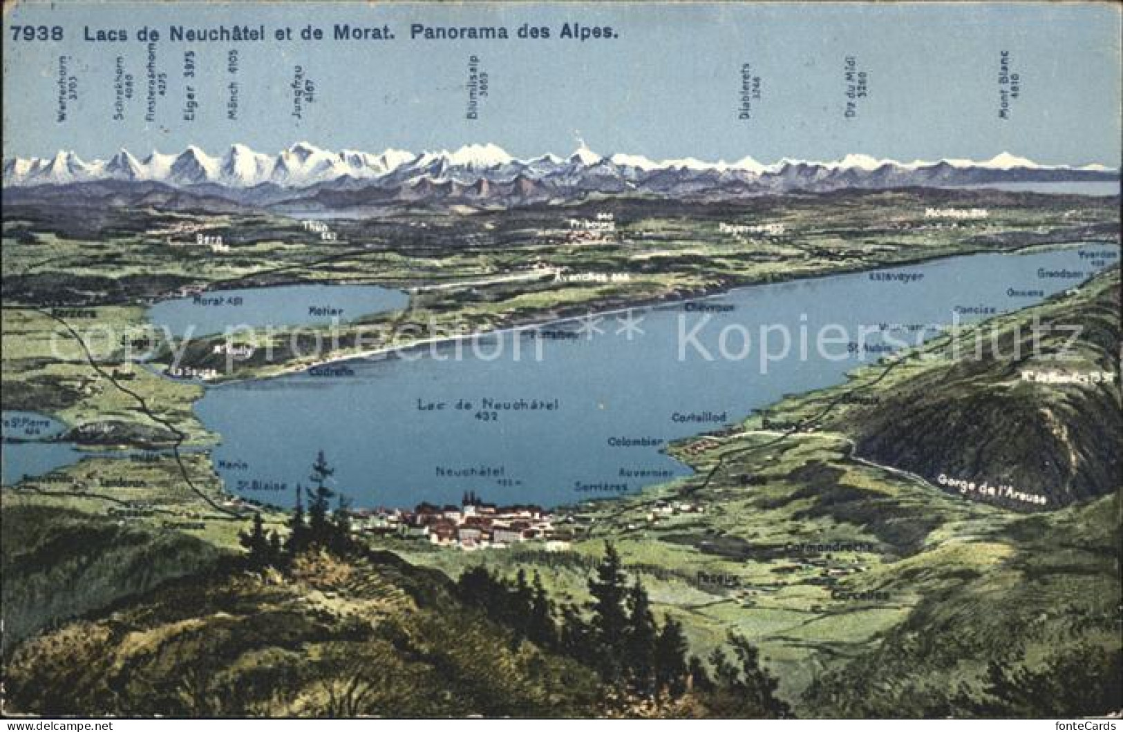 Lac de Neuchatel et de Morat Panorama des Alpes