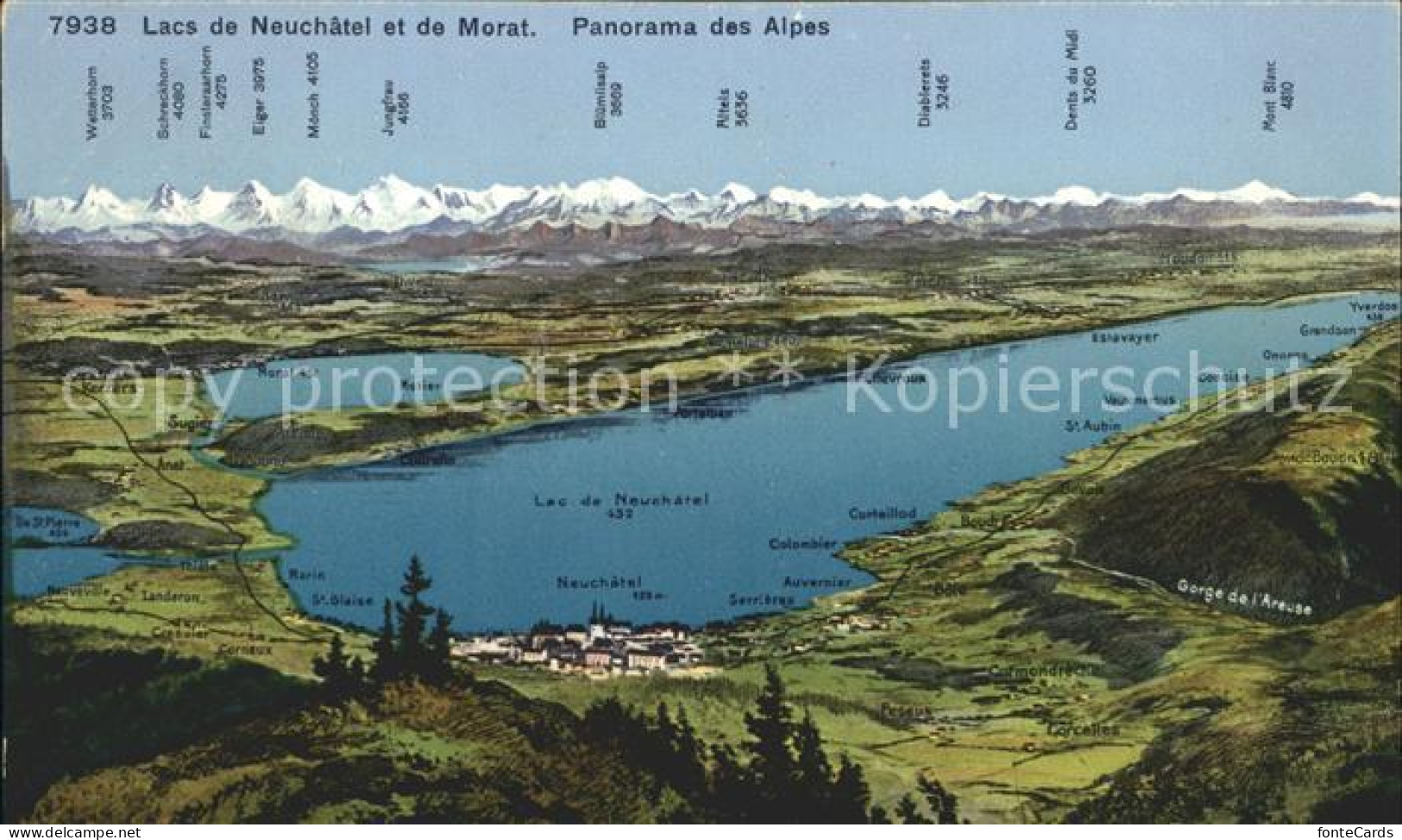 Lac de Neuchatel Lac de Morat Panorama des Alpes a vol d oiseau