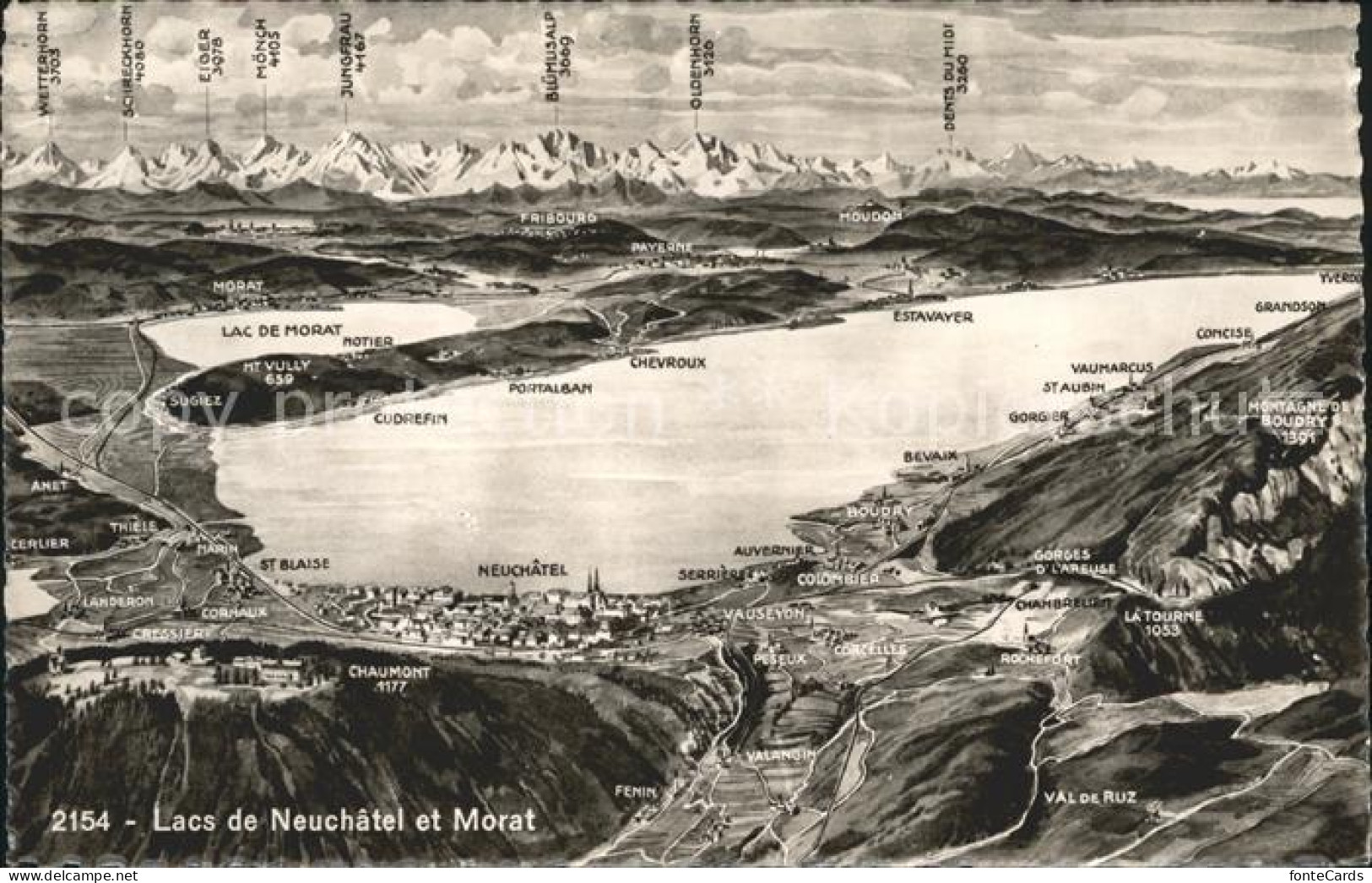 Lac de Neuchatel Lac de Morat Panorama des Alpes a vol d oiseau