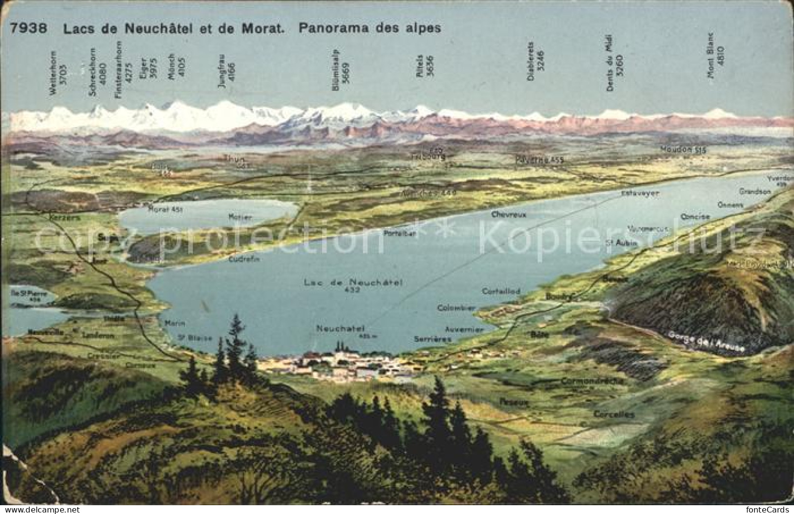 Lac de Neuchatel Lac de Morat Panorama des Alpes a vol d oiseau