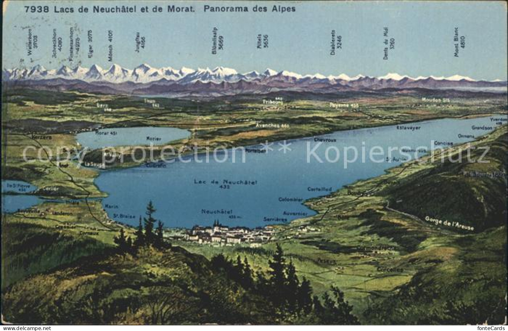 Lac de Neuchatel Lac de Morat Panorama des Alpes a vol d oiseau