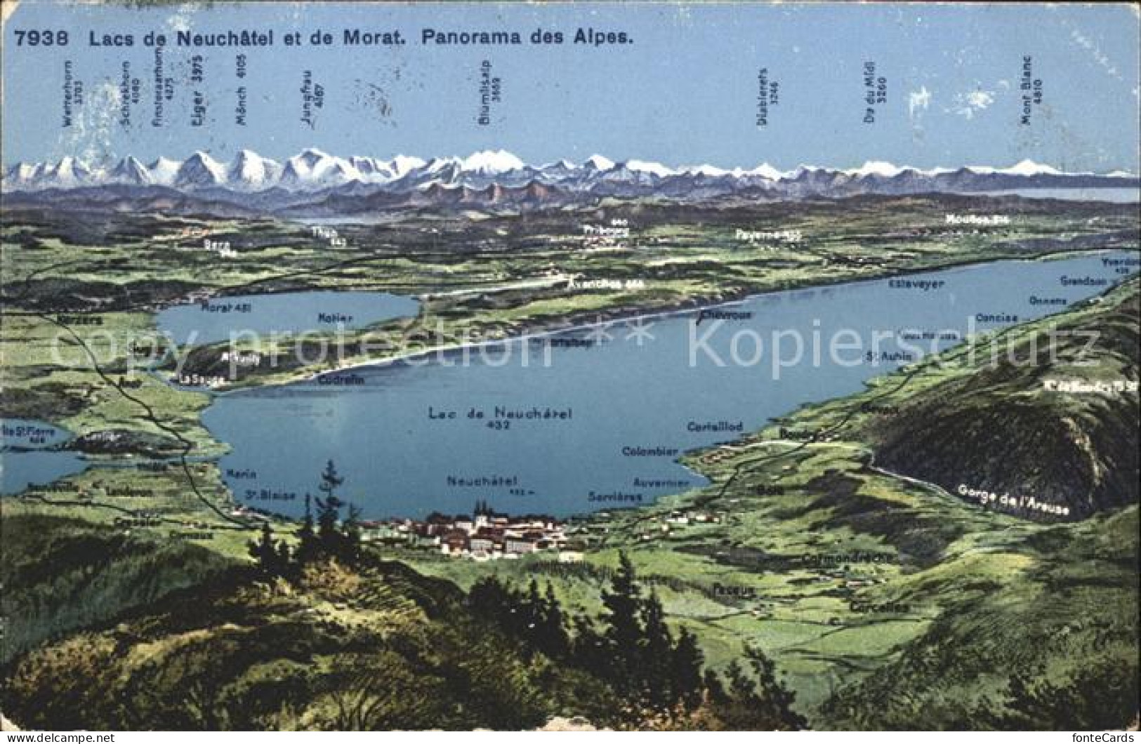 Lac de Neuchatel Lac de Morat Panorama des Alpes a vol d oiseau