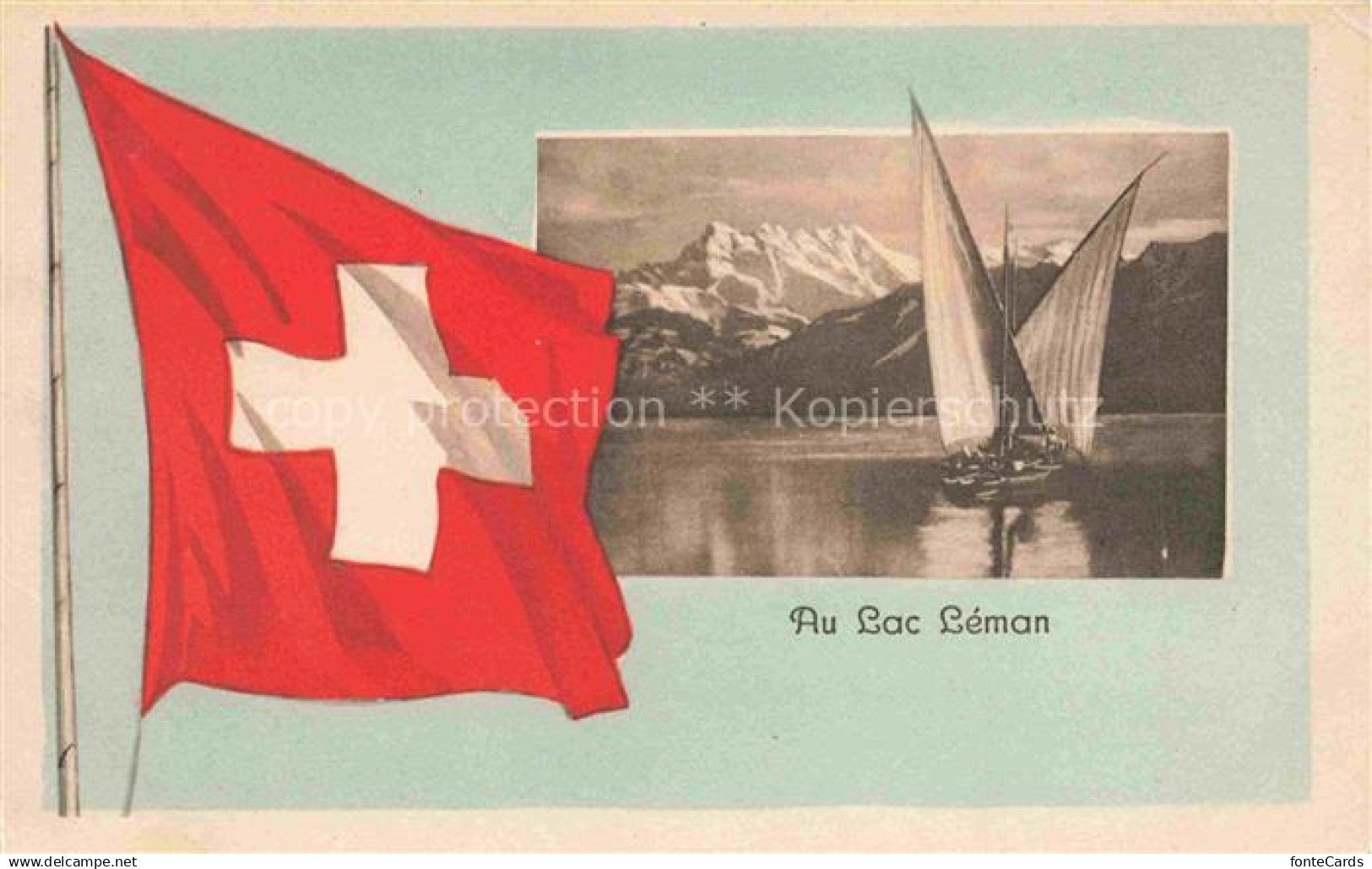 Lac Leman Genfersee GE Au Lac Voilier Alpes Segelboot Alpen Schweizer Flagge