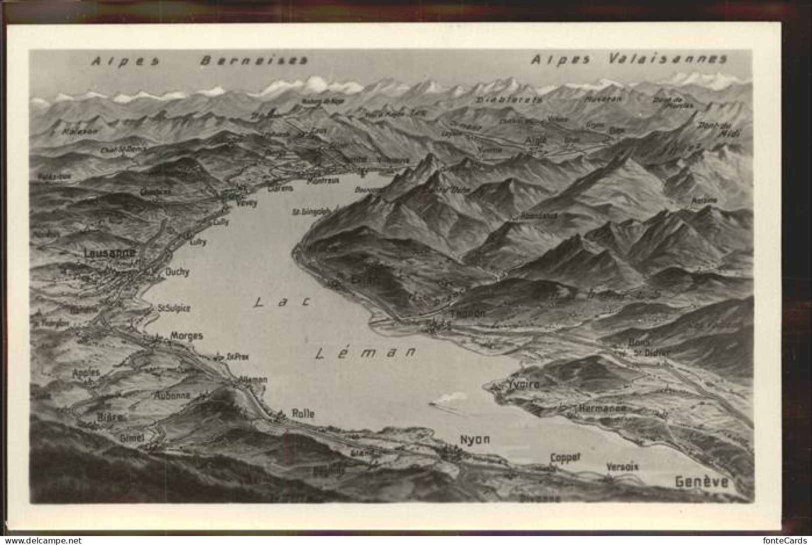 Lac Leman Genfersee uebersichtskarte Genfersee Alpes Vernaises Alpes Valaisannes
