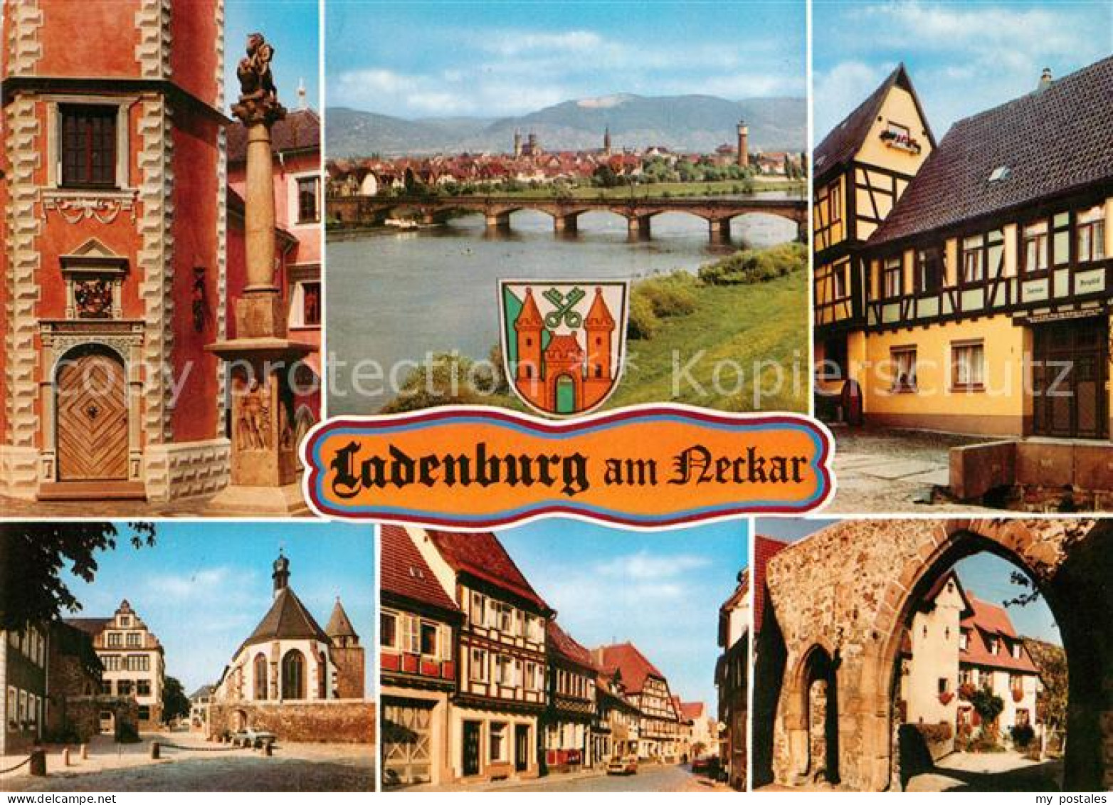 Ladenburg Altstadt Fachwerkhaeuser Kirche Stadtmauer Neckarbruecke