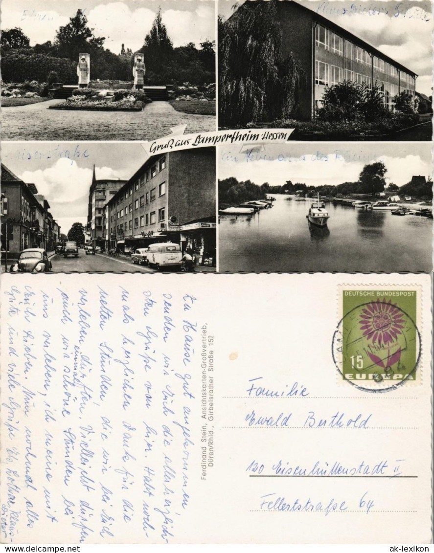 Lampertheim Mehrbildkarte mit 4 Foto-Ansichten Straßen, Gebäude uvm. 1964