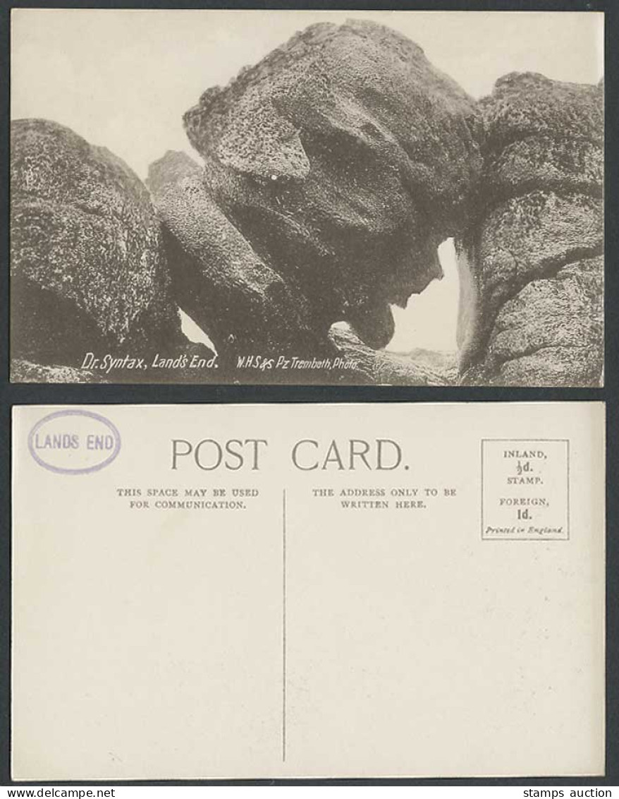 Land's End, Dr. Syntax, Rock Rocks Cornwall Old Postcard W.H.S. & S Pz Trembath