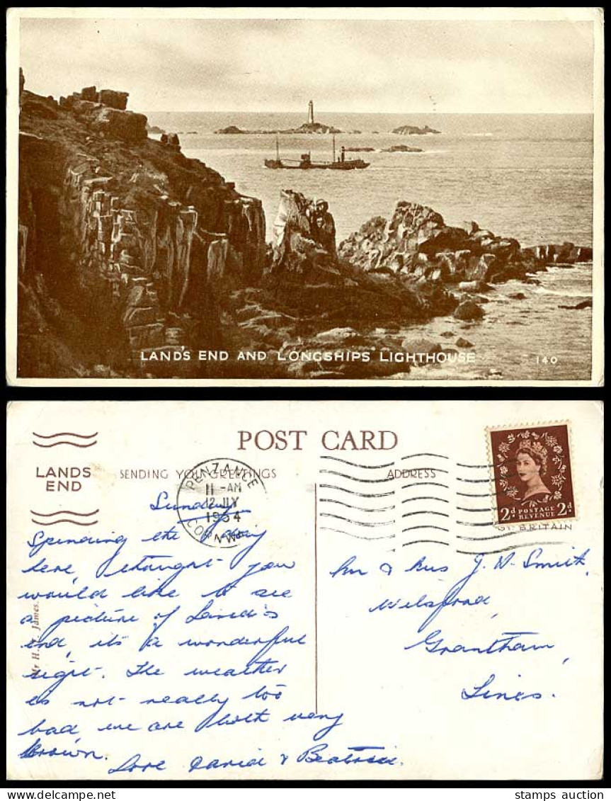 LAND'S END Longship Lighthouse Rocks Coast Cornwall 1954 Old Postcard H.T. James