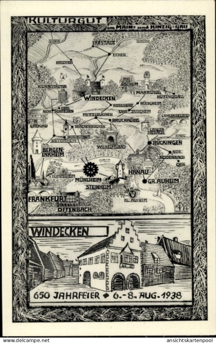 Landkarten CPA Windecken Nidderau in Hessen, 650 Jahrfeier 1938, Kulturgut im Main, Kinzig Gau