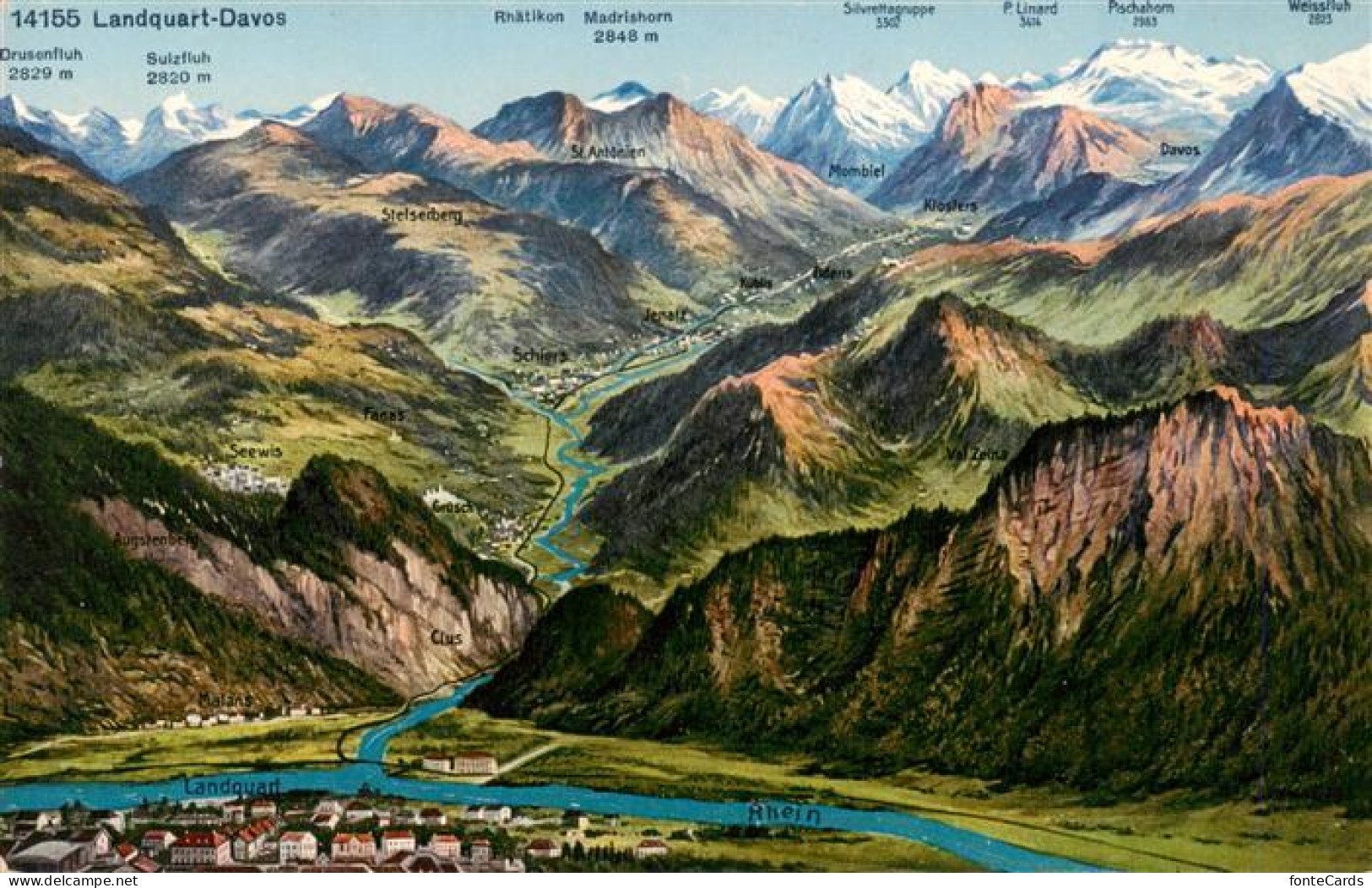 Landquart GR Panoramakarte mit Davos