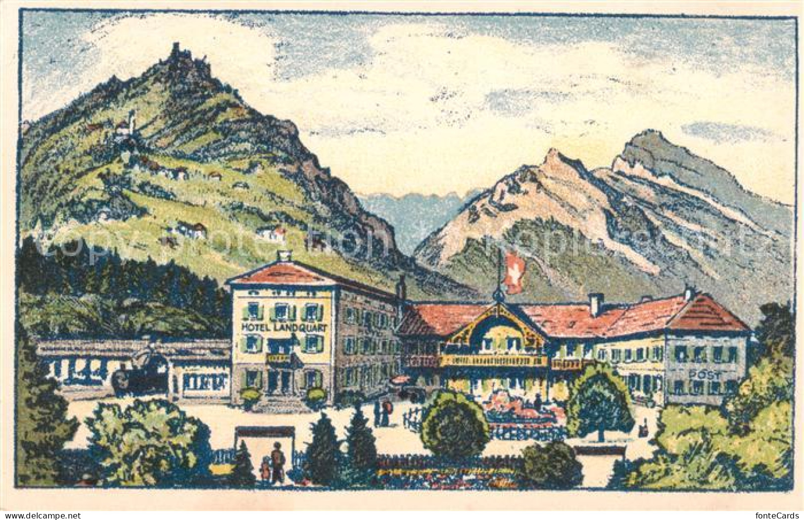 Landquart Hotel und Bahnhofbuffet Landquart Kuenstlerkarte