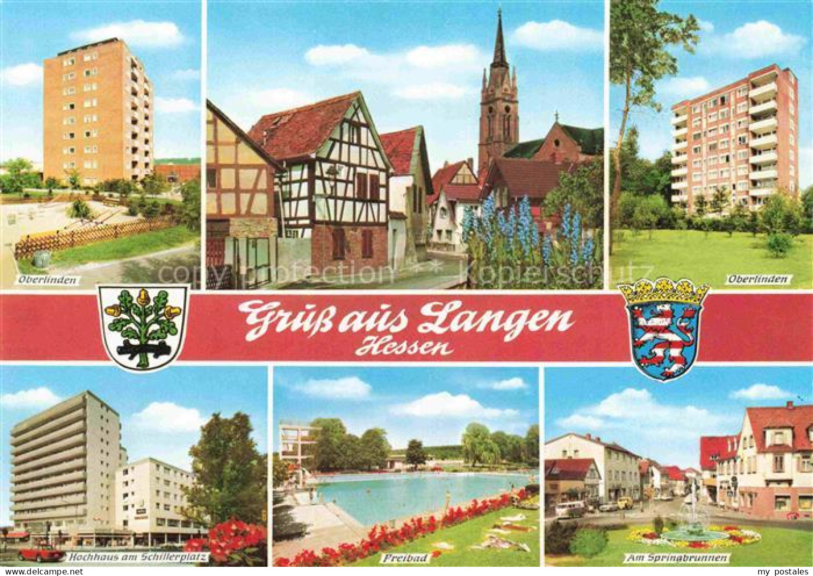 Langen Offenbach Hessen Oberlinden Hochhaus Fachwerkhaus Kirche Schillerplatz Fr