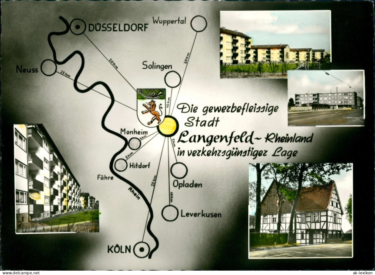 Langenfeld (Rheinland) Umgebungskarte mit Orts-Motiven Langenfeld Rheinland 1970