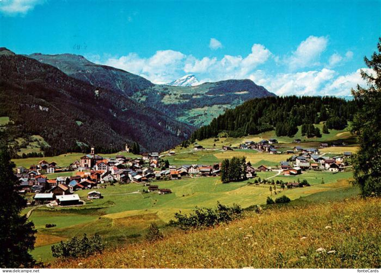 Lantsch Lenz GR Panorama Blick gegen Mutten und Piz Beverin