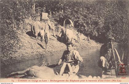 Laos - Comment on voyage au Laos - Déchargement des éléphants pour la traversée d'une rivière (Hin Lat) - Ed. Cliché Raq