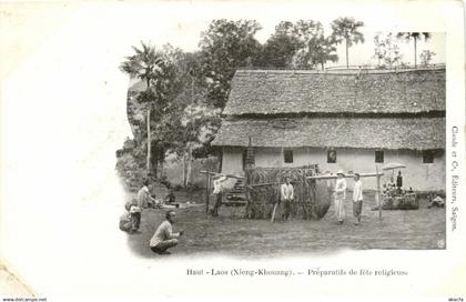 PC LAOS INDOCHINA HAUT LAOS PRÉPARATIFS DE FÉTE (b23428)