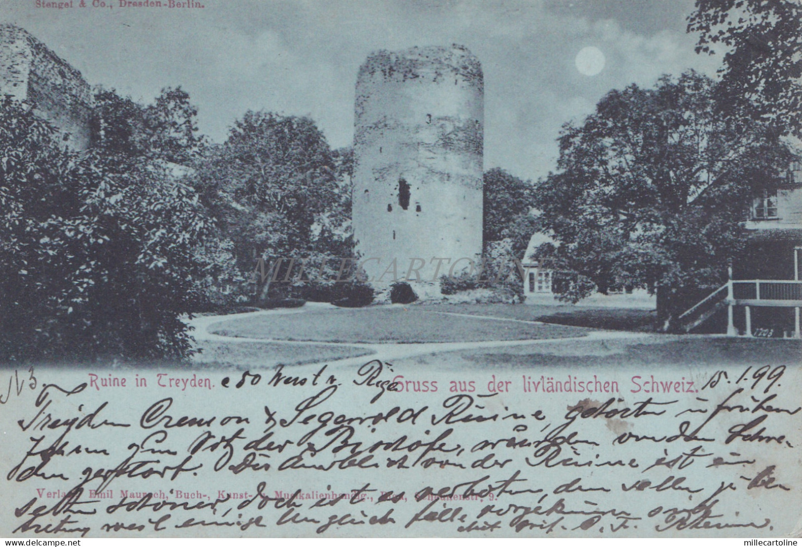 LATVIA - Ruine in Treyden, Gruss aus der livlandischen Schweiz, Postcard 1899