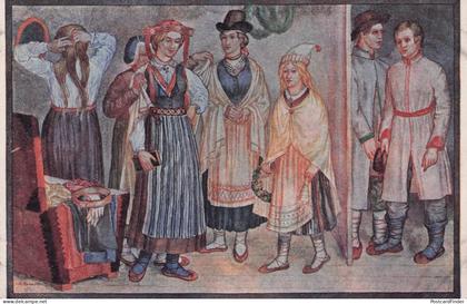 Latvian National Dresses Livonia Rujiene Costume Old Postcard